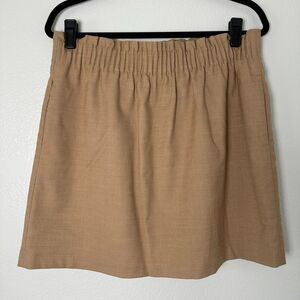 J. Crew Paperbag Skirt Tan Pockets Elastic Waist Wool Blend Preppy Size 12